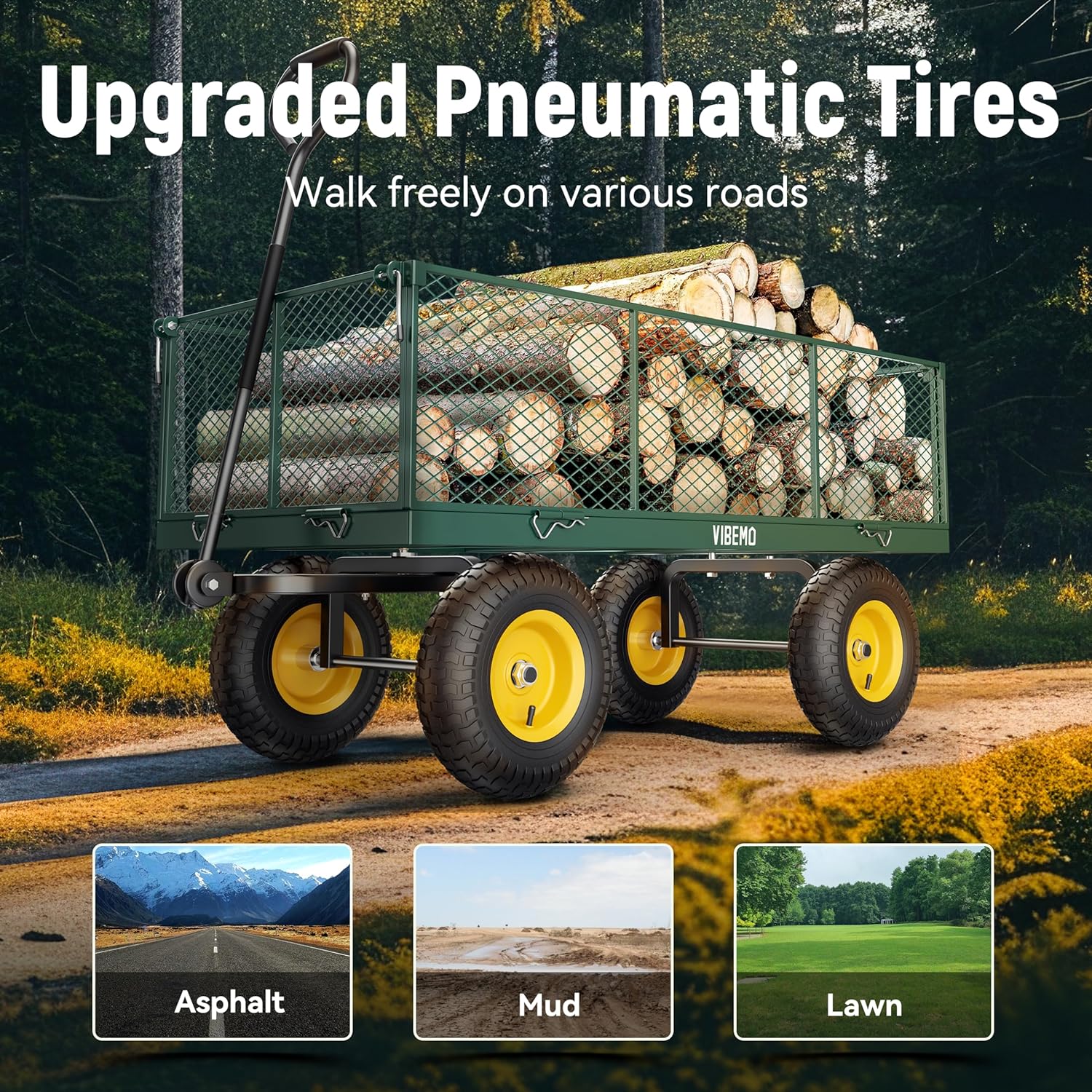 Steel Garden Cart, 2-in-1 1400 lbs Heavy Duty Utility Wagon, with Removable Mesh Sides to Convert into Flatbed, 240° U-Turn 13