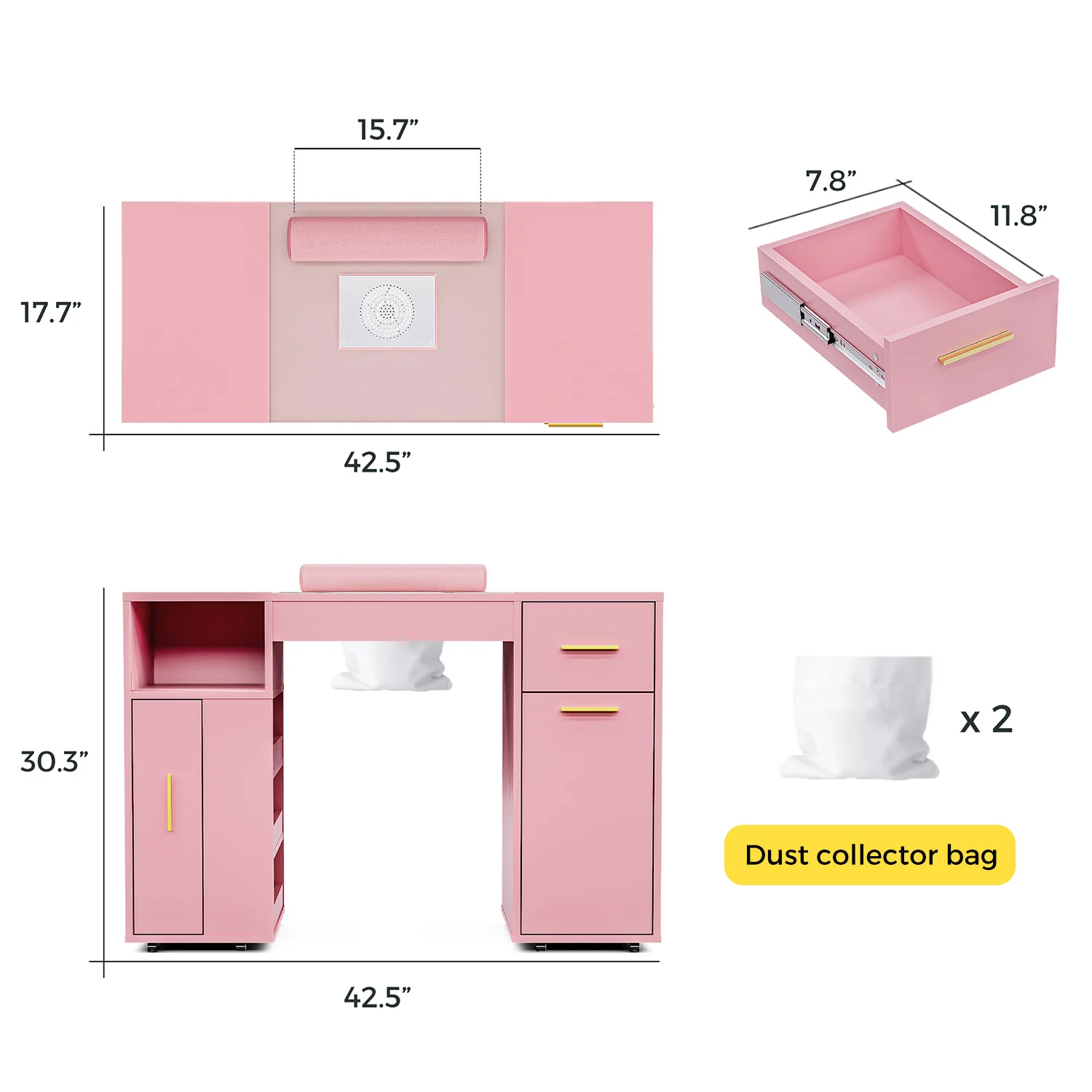 Advwin Nail Desk w/ Acetone-Resistant Glass Table Top