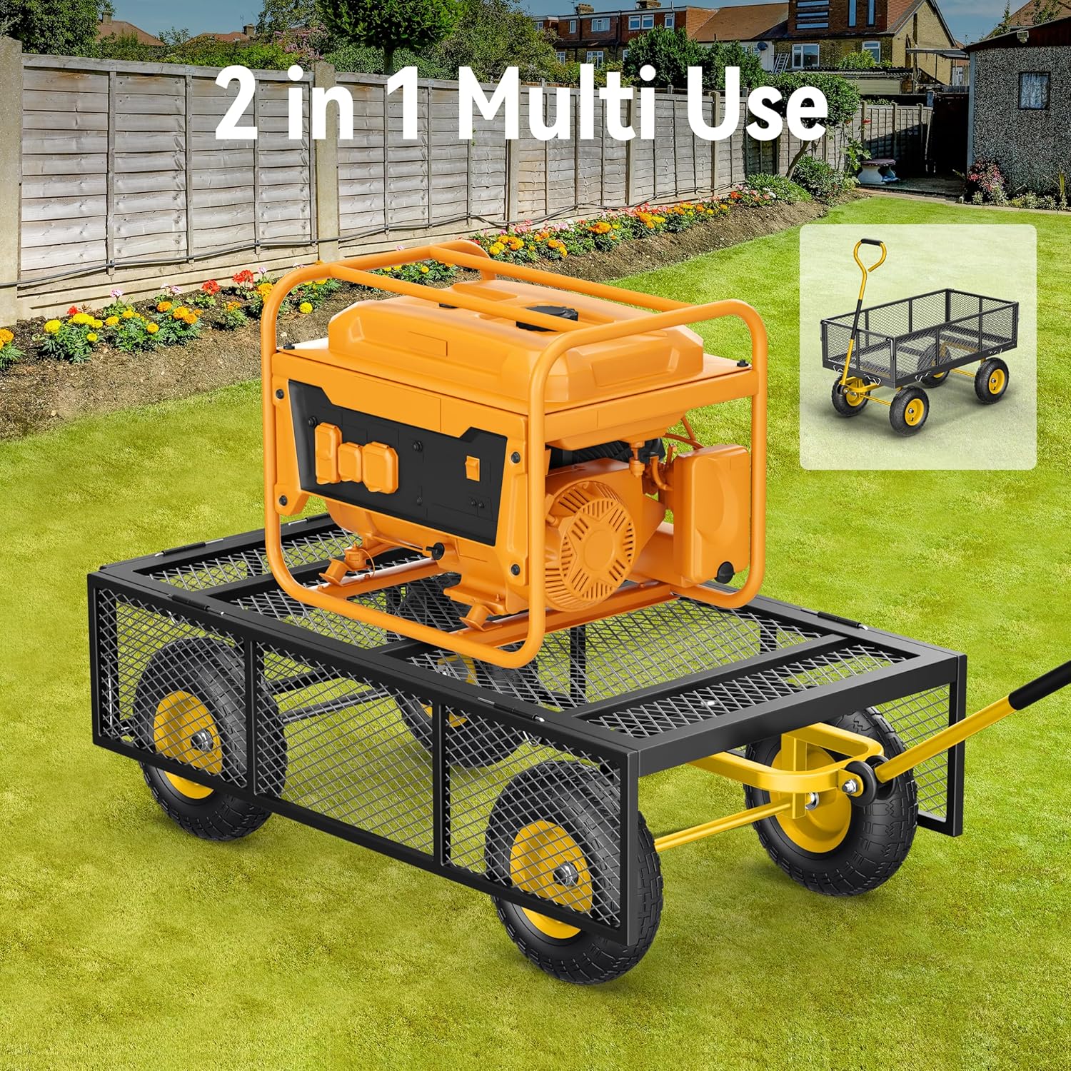 Steel Garden Cart, 2-in-1 1400 lbs Heavy Duty Utility Wagon, with Removable Mesh Sides to Convert into Flatbed, 240° U-Turn 13