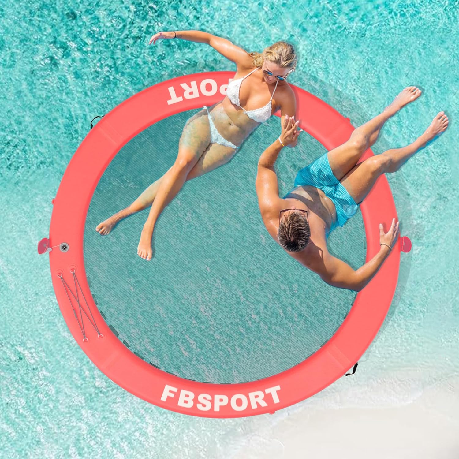 Inflatable Dock Floating Platform, 8ft Inflatable Water Hammock Floating Deck for Lake W/Cupholder, Round Floating Ring Float Ring, Pool Float Raft Lounger Island Platform Pad