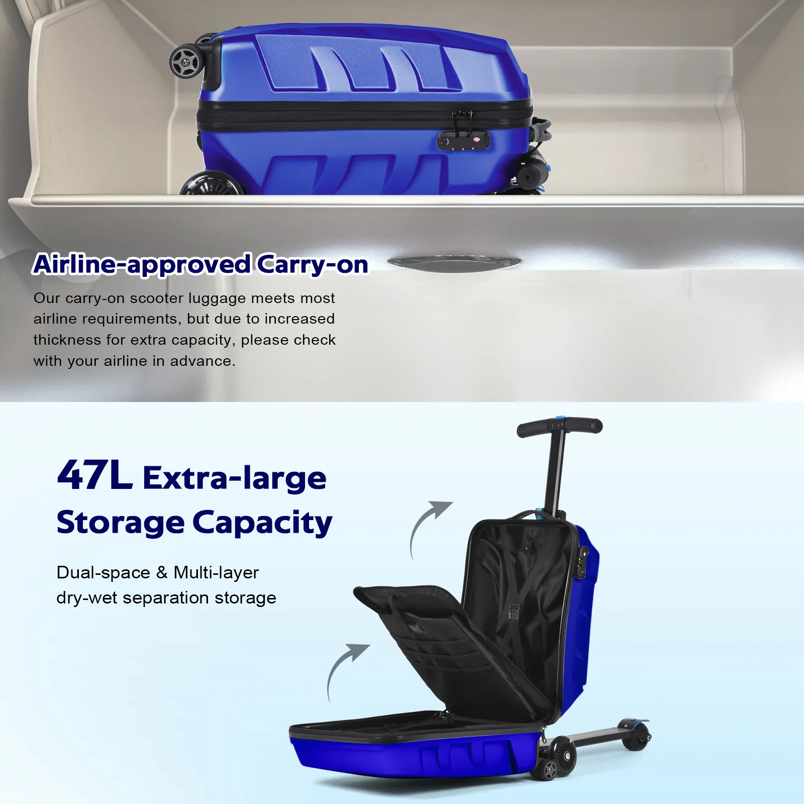 Advwin Scooter Suitcase with LED Light Wheels
