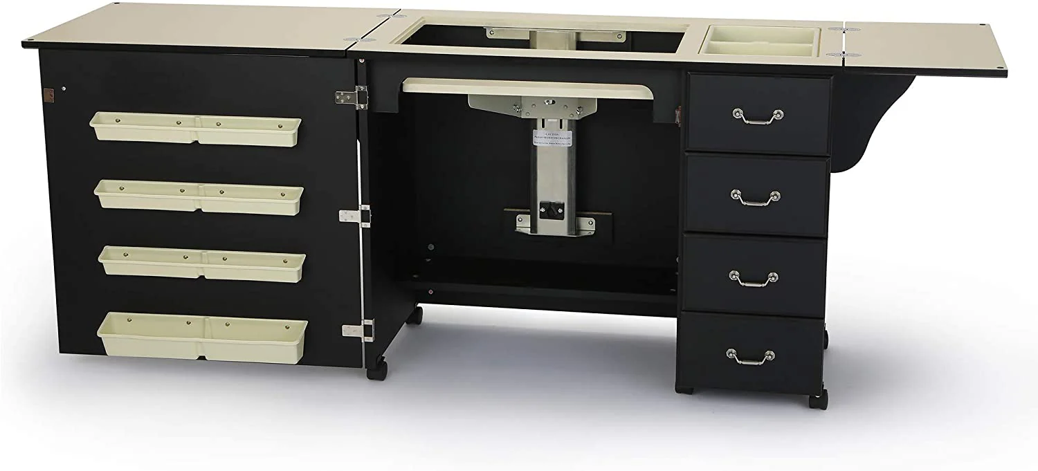 Sewing Cabinet for Sturdy Sewing, Cutting, Quilting, and Crafting with Storage and Airlift, Black Finish