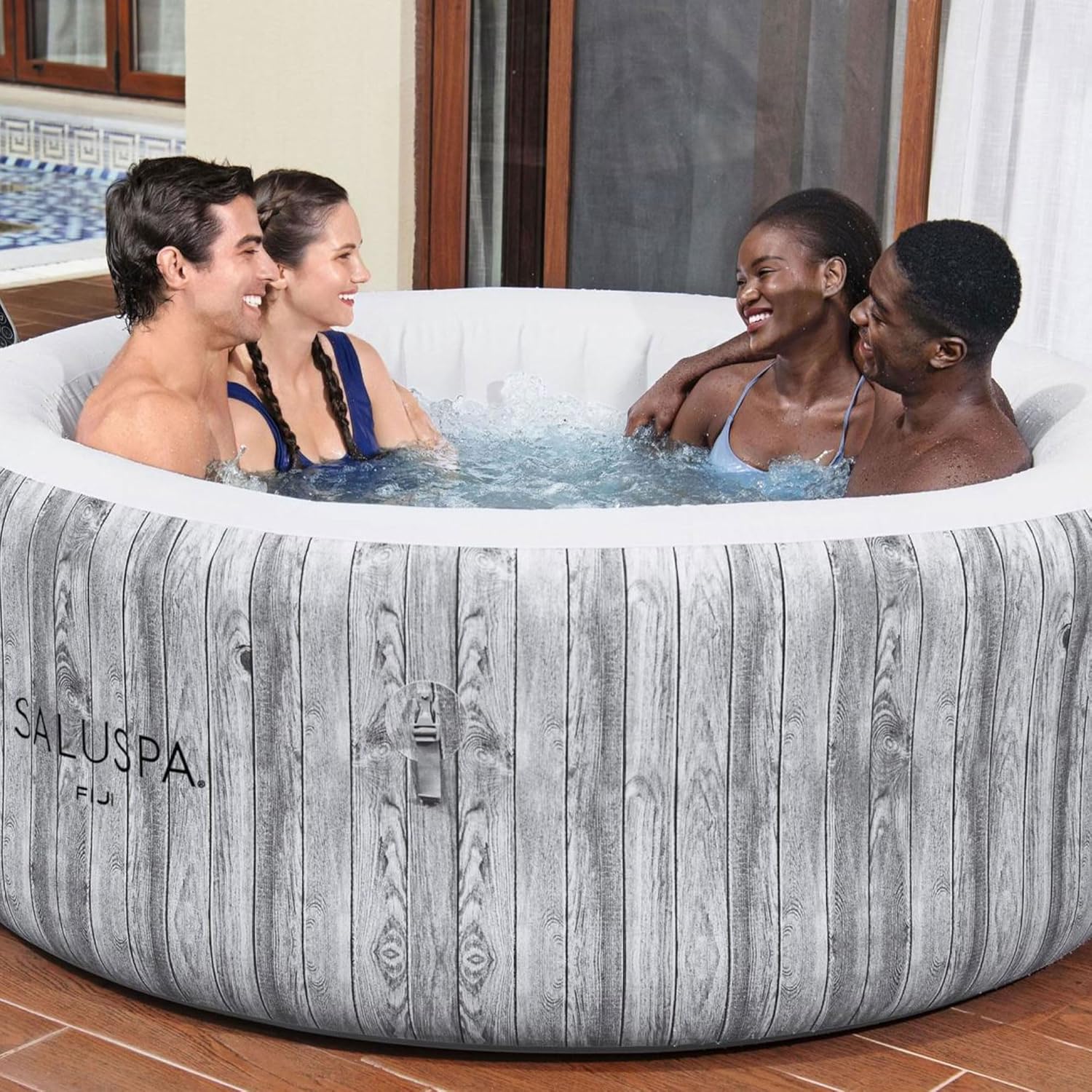 Large Round 2 to 4 Person Inflatable Hot Tub Portable Outdoor Spa with 120 AirJets and EnergySense Cover, Grey