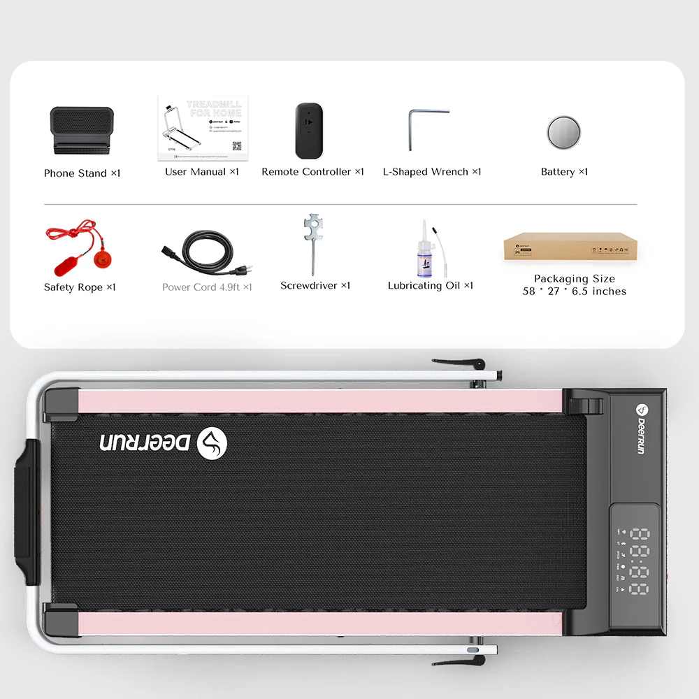 DeerRun A5 Pro Smart 2 in 1 Folding Treadmill Pink with Handrail, 300Lbs