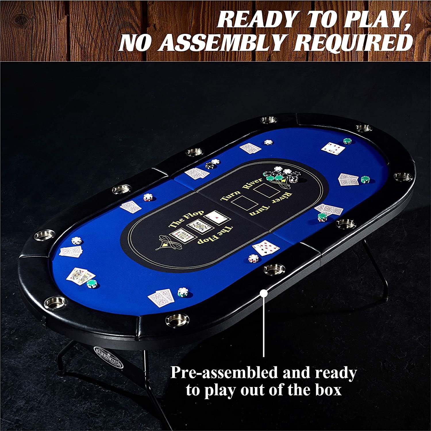 Barrington 10 Player Blue Poker Table with Metal Frame, No Assembly Needed