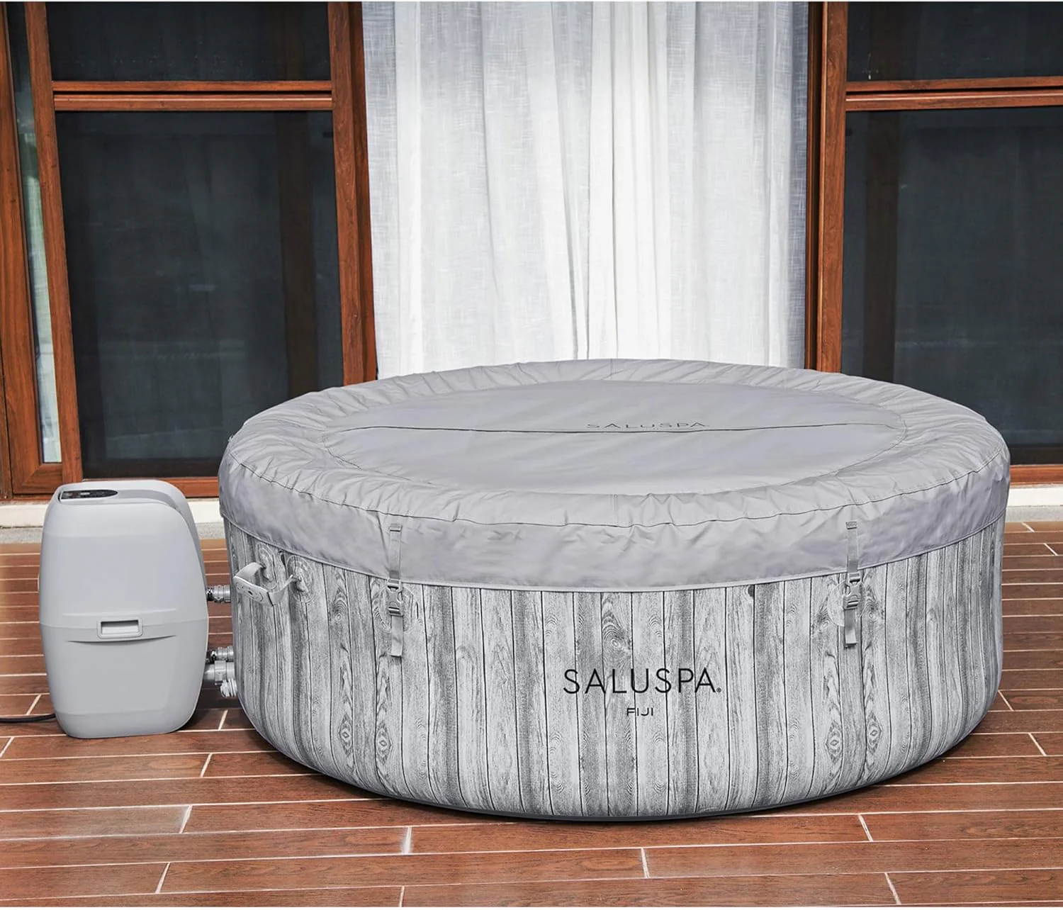 Large Round 2 to 4 Person Inflatable Hot Tub Portable Outdoor Spa with 120 AirJets and EnergySense Cover, Grey