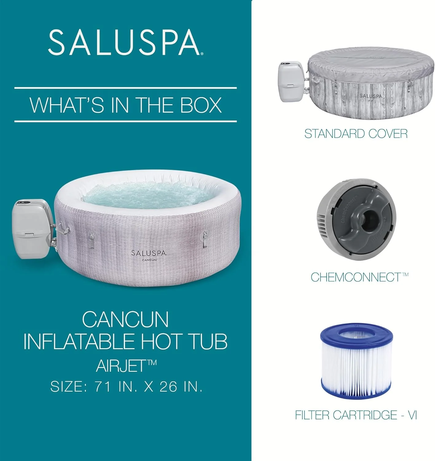 Large Round 2 to 4 Person Inflatable Hot Tub Portable Outdoor Spa with 120 AirJets and EnergySense Cover, Grey