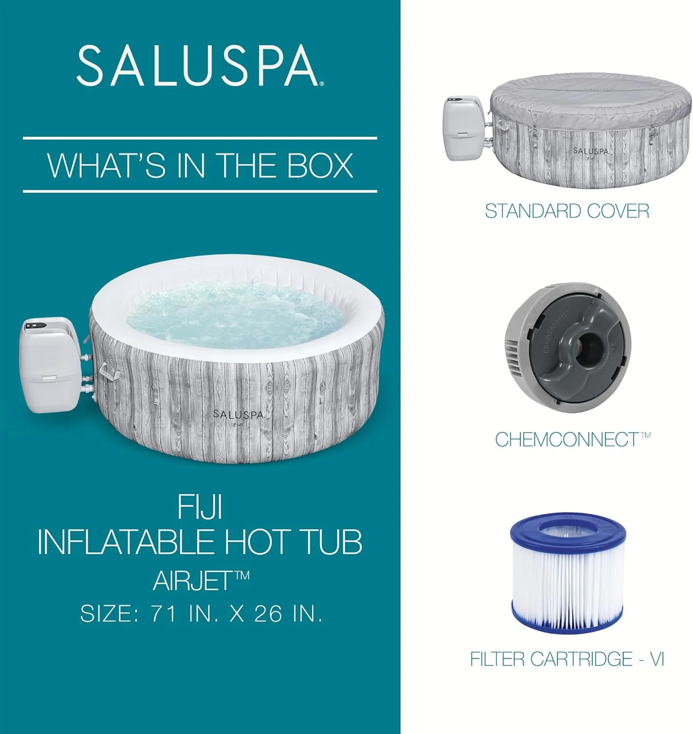 Large Round 2 to 4 Person Inflatable Hot Tub Portable Outdoor Spa with 120 AirJets and EnergySense Cover, Grey