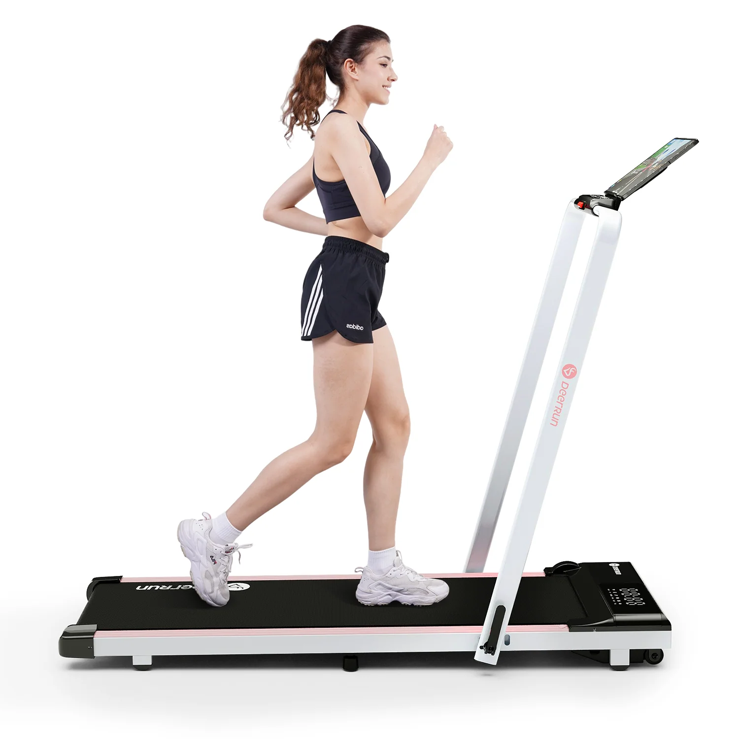 DeerRun A5 Pro Smart 2 in 1 Folding Treadmill Pink with Handrail, 300Lbs