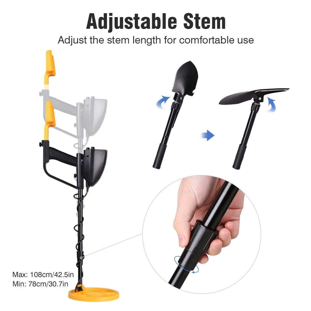 Mega Detector Gold Metal Detector With Shovel + Headphones