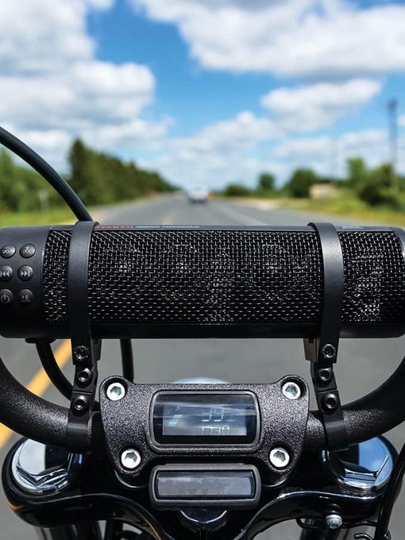 Kuryakyn Road Thunder Motorcycle Sound Bar: 300W Weather-Resistant Handlebar Speakers with Bluetooth & USB Charger, Satin Black