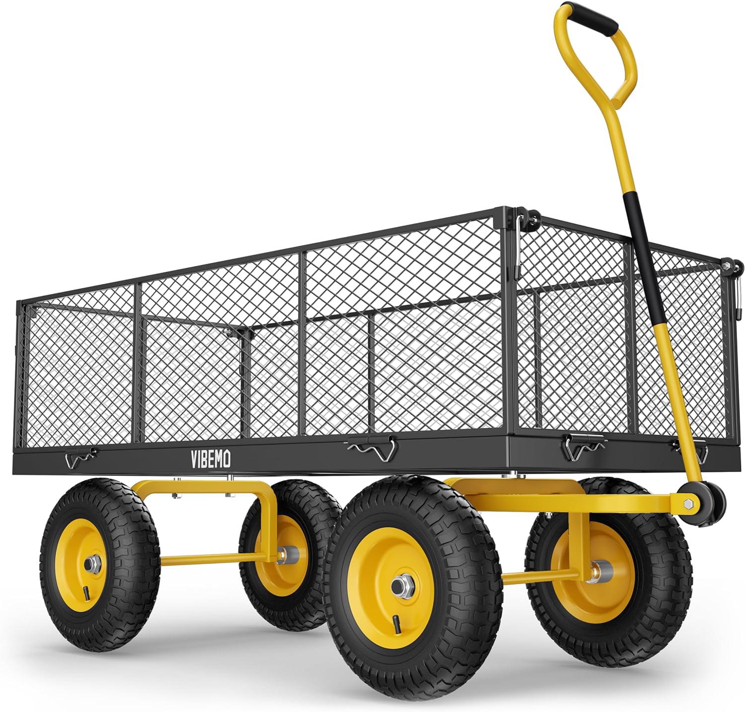 Steel Garden Cart, 2-in-1 1400 lbs Heavy Duty Utility Wagon, with Removable Mesh Sides to Convert into Flatbed, 240° U-Turn 13