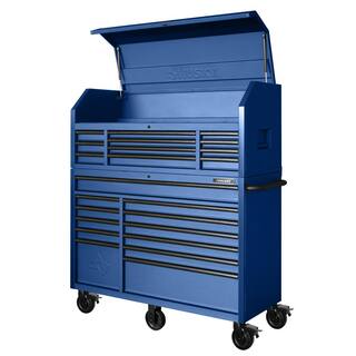 2025 Husky 56 in. W x 22 in. D Heavy Duty 23-Drawer Combination Rolling Tool Chest and Top Tool Cabinet Set in Matte Blue