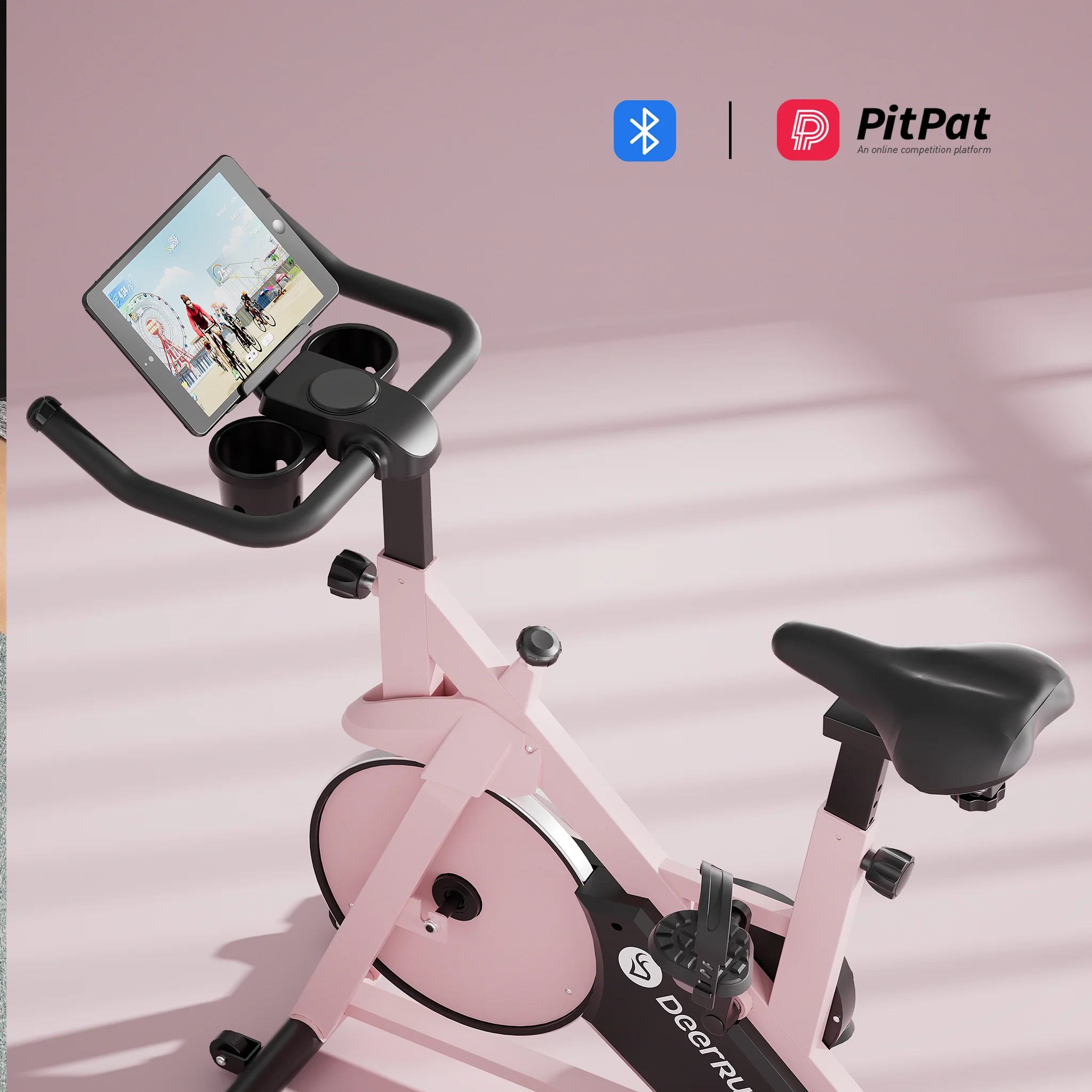 DeerRun S500 Indoor Smart Stationary Cycling Bike with PitPat App, 1-32 Magnetic Resistance-Pink