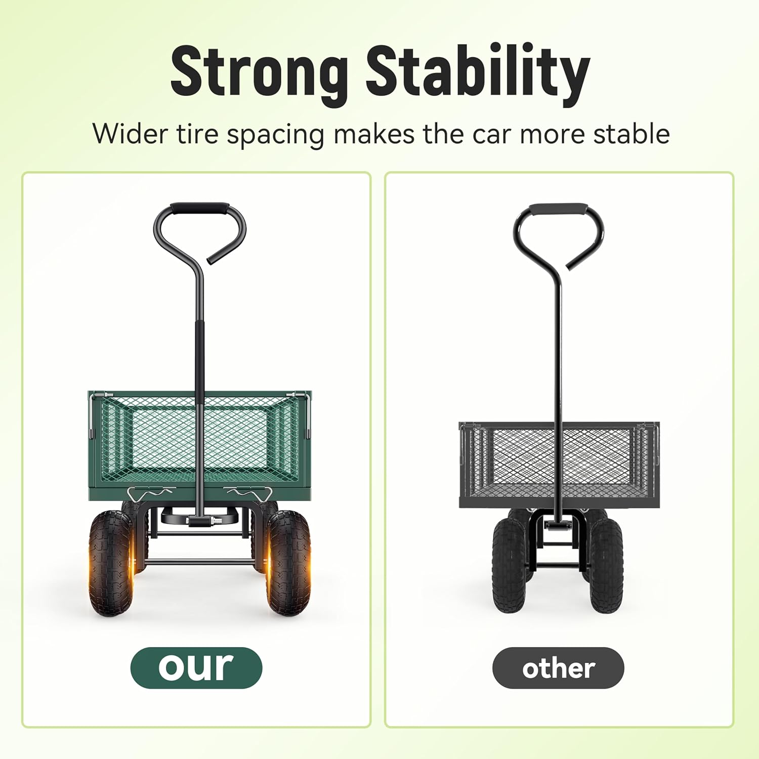 Steel Garden Cart, 2-in-1 1400 lbs Heavy Duty Utility Wagon, with Removable Mesh Sides to Convert into Flatbed, 240° U-Turn 13