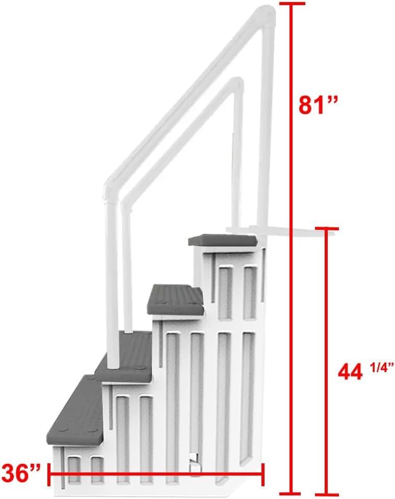 Select Anti-Slip in-Pool Steps | Gray | for Above Ground Swimming Pools | Can Mount to Decks 48