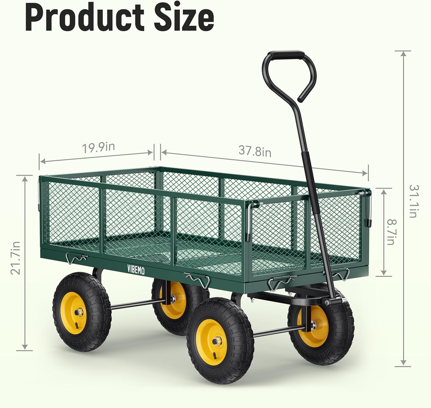 Steel Garden Cart, 2-in-1 1400 lbs Heavy Duty Utility Wagon, with Removable Mesh Sides to Convert into Flatbed, 240° U-Turn 13