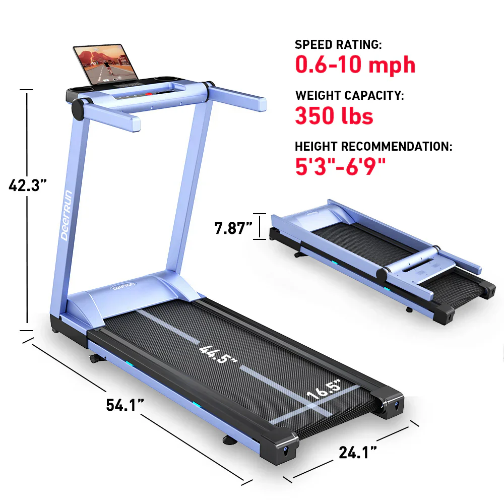 DeerRun A1 Pro Move+  6% Incline Foldable Treadmill——2025 Upgraded Chip & NFC Support | 350Lbs, 10mph Blue