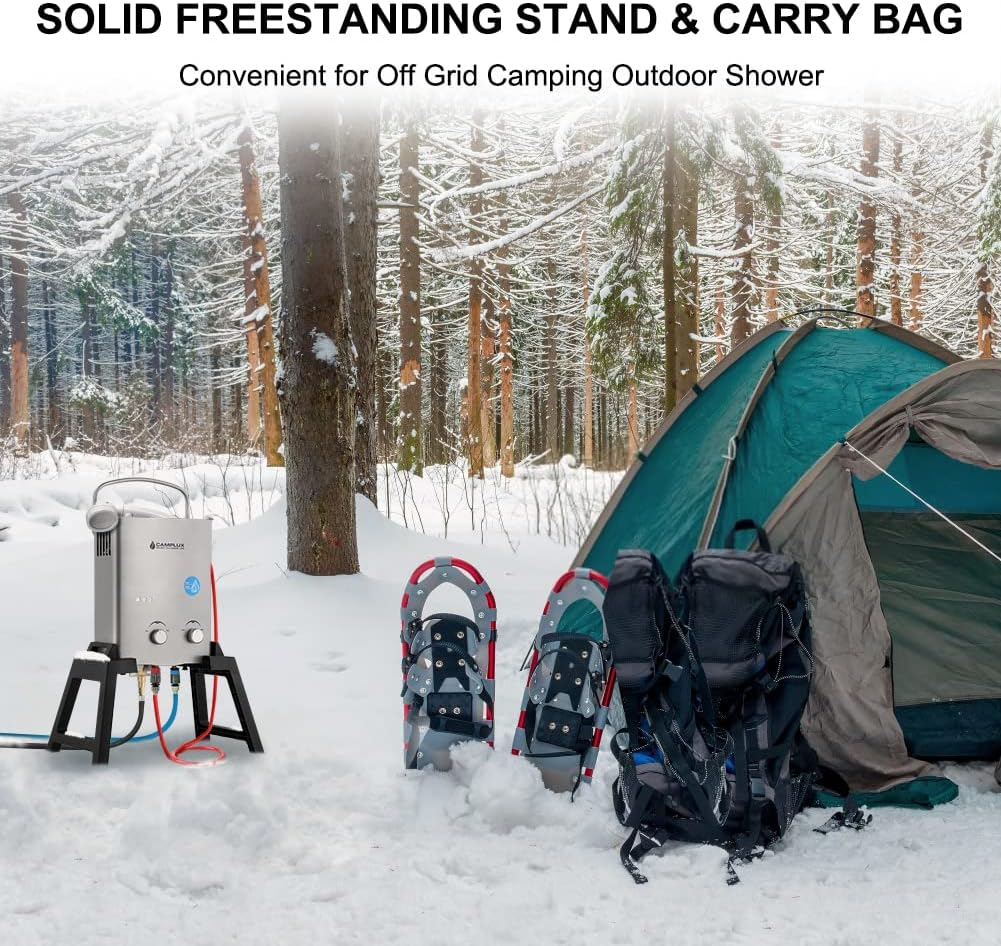 Portable Tankless Water Heater, 1.32 GPM Outdoor Camping Propane Gas Water Heaters w/Freestanding Stand and Carry Bag