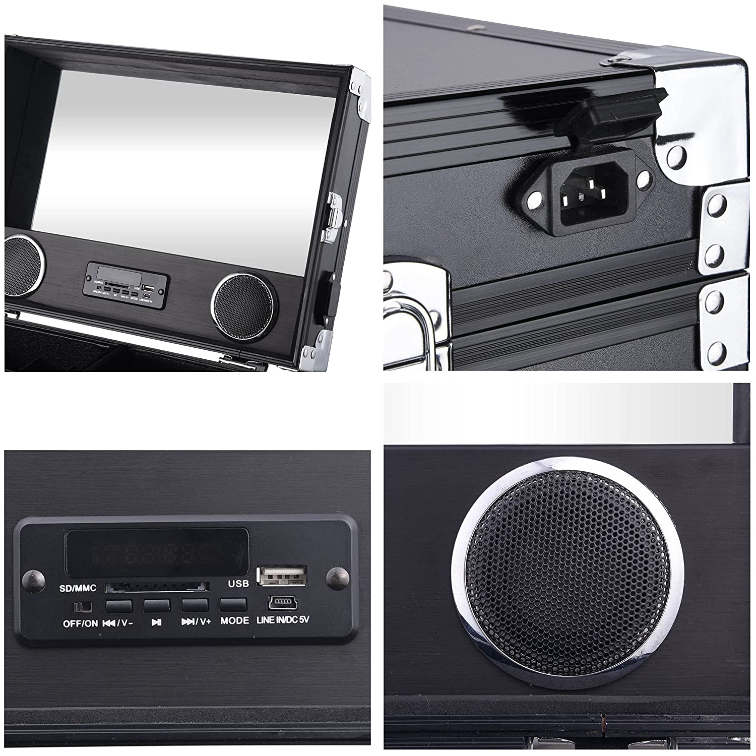 BYOOTIQUE Nail Desk Mobile Station Rolling Makeup Train Case Trolley Cosmetic Manicure Table Mirror 4 Drawers Pink