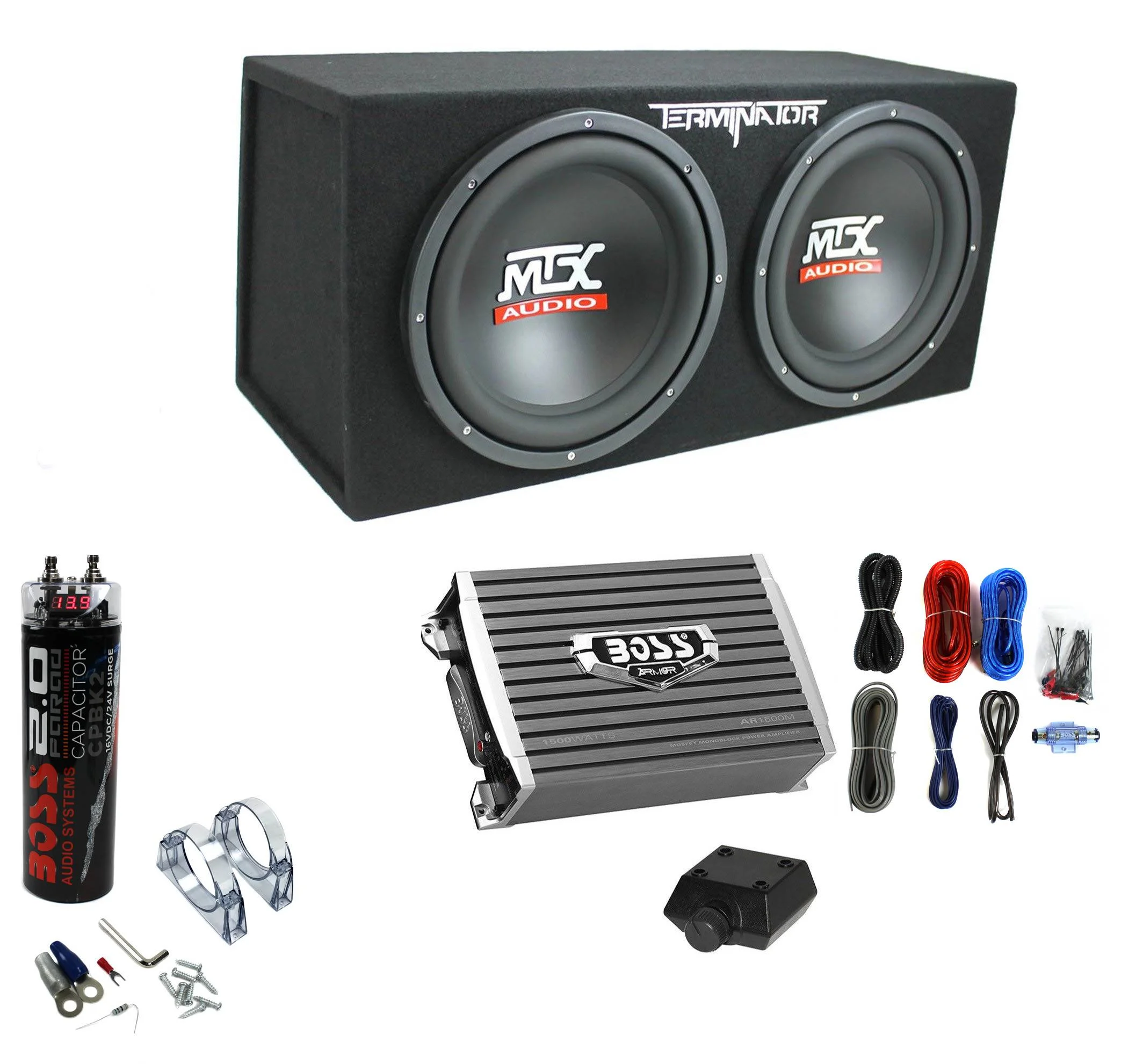 MTX TNE212D 12′′ 1200W Dual Subwoofer Box with 1500W Monoblock Amplifier & 2-Farad Capacitor