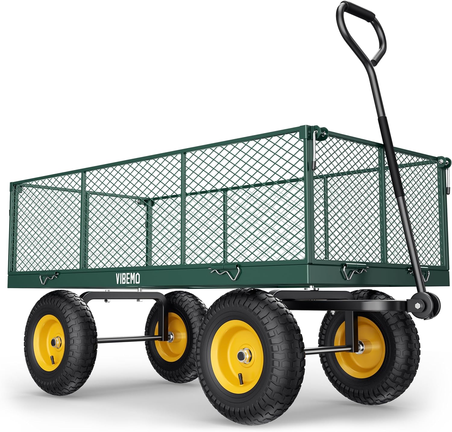 Steel Garden Cart, 2-in-1 1400 lbs Heavy Duty Utility Wagon, with Removable Mesh Sides to Convert into Flatbed, 240° U-Turn 13