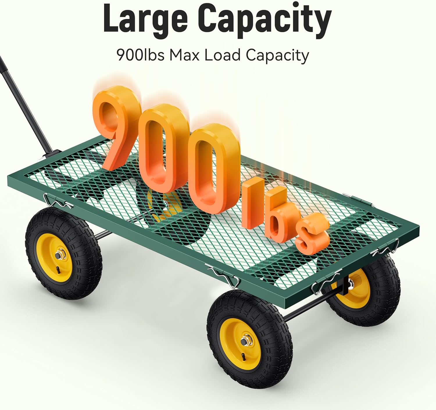Steel Garden Cart, 2-in-1 1400 lbs Heavy Duty Utility Wagon, with Removable Mesh Sides to Convert into Flatbed, 240° U-Turn 13