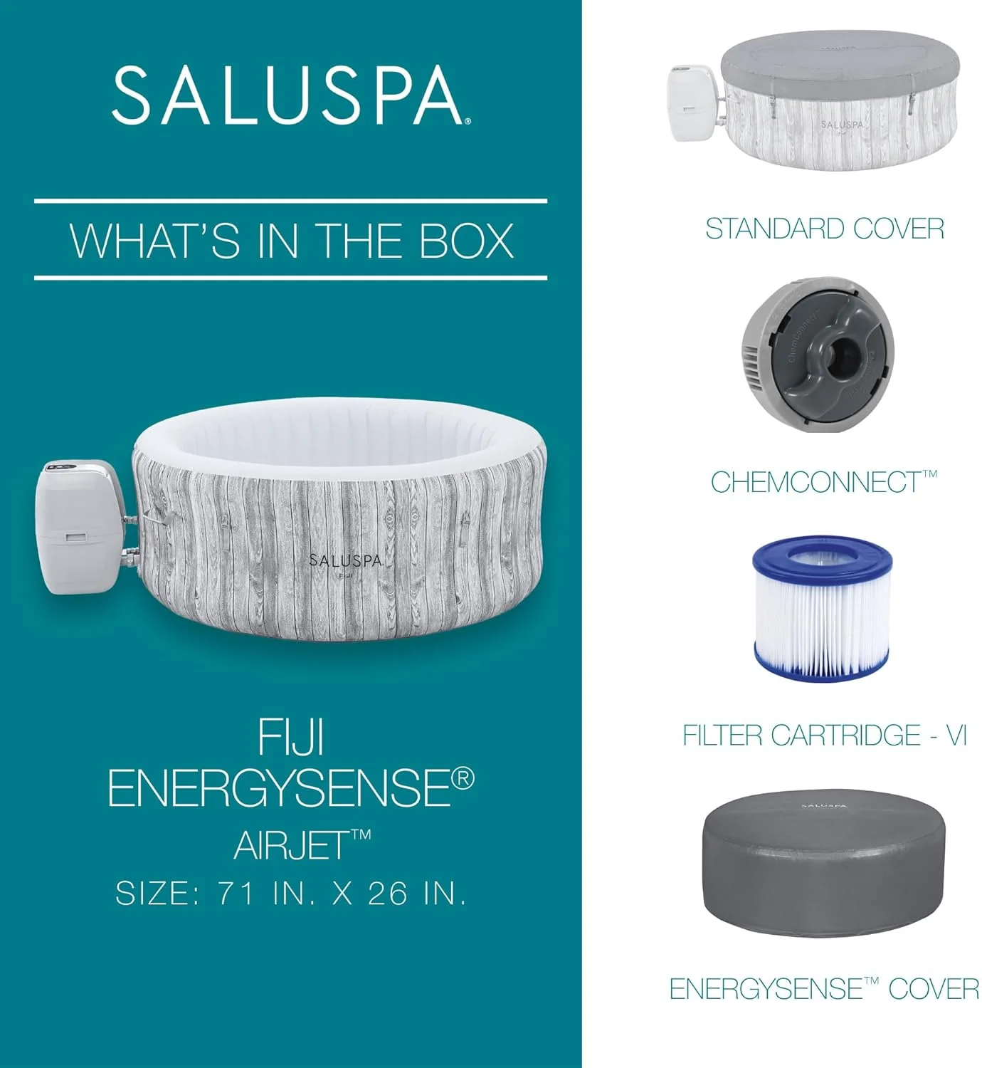 Large Round 2 to 4 Person Inflatable Hot Tub Portable Outdoor Spa with 120 AirJets and EnergySense Cover, Grey