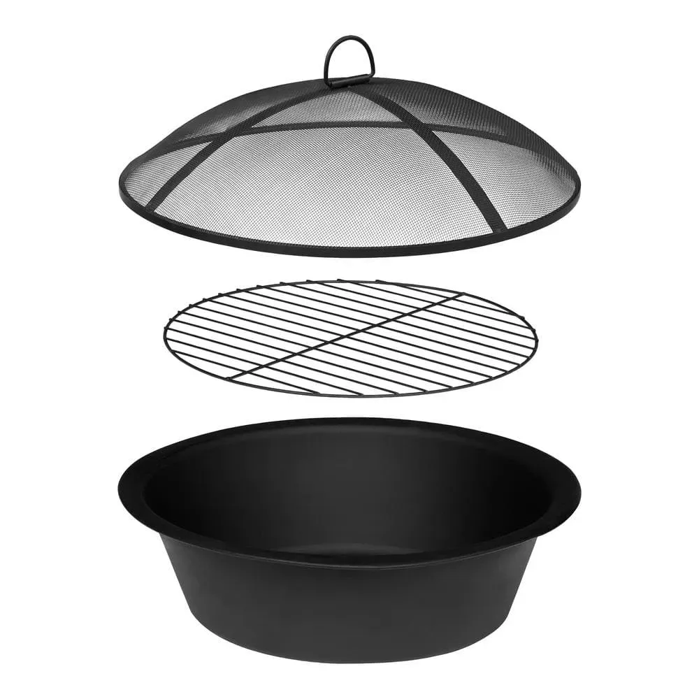 Hampton Bay 22′′ Steel Fire Pit Insert Set, 3-Piece, Black, Fits Wood Burning Pits