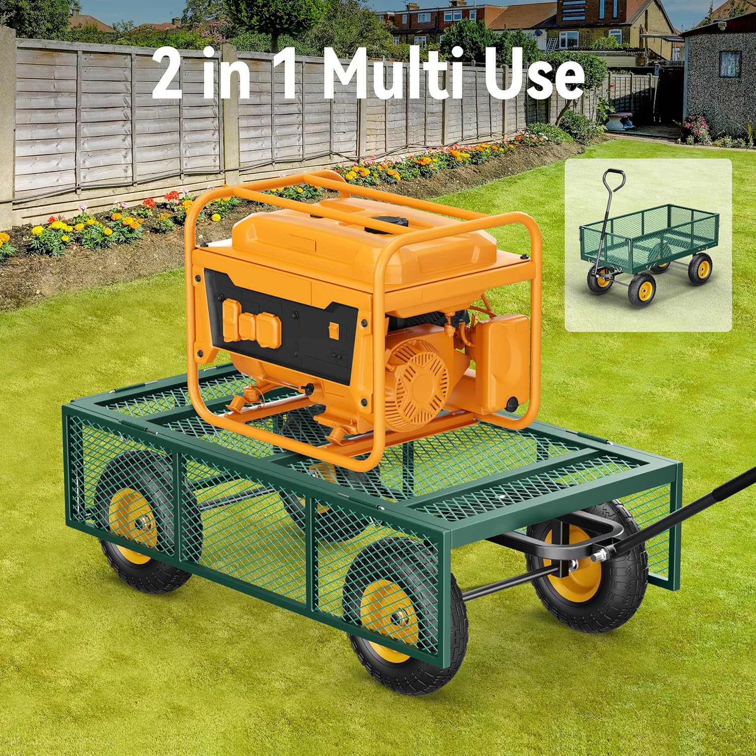 Steel Garden Cart, 2-in-1 1400 lbs Heavy Duty Utility Wagon, with Removable Mesh Sides to Convert into Flatbed, 240° U-Turn 13