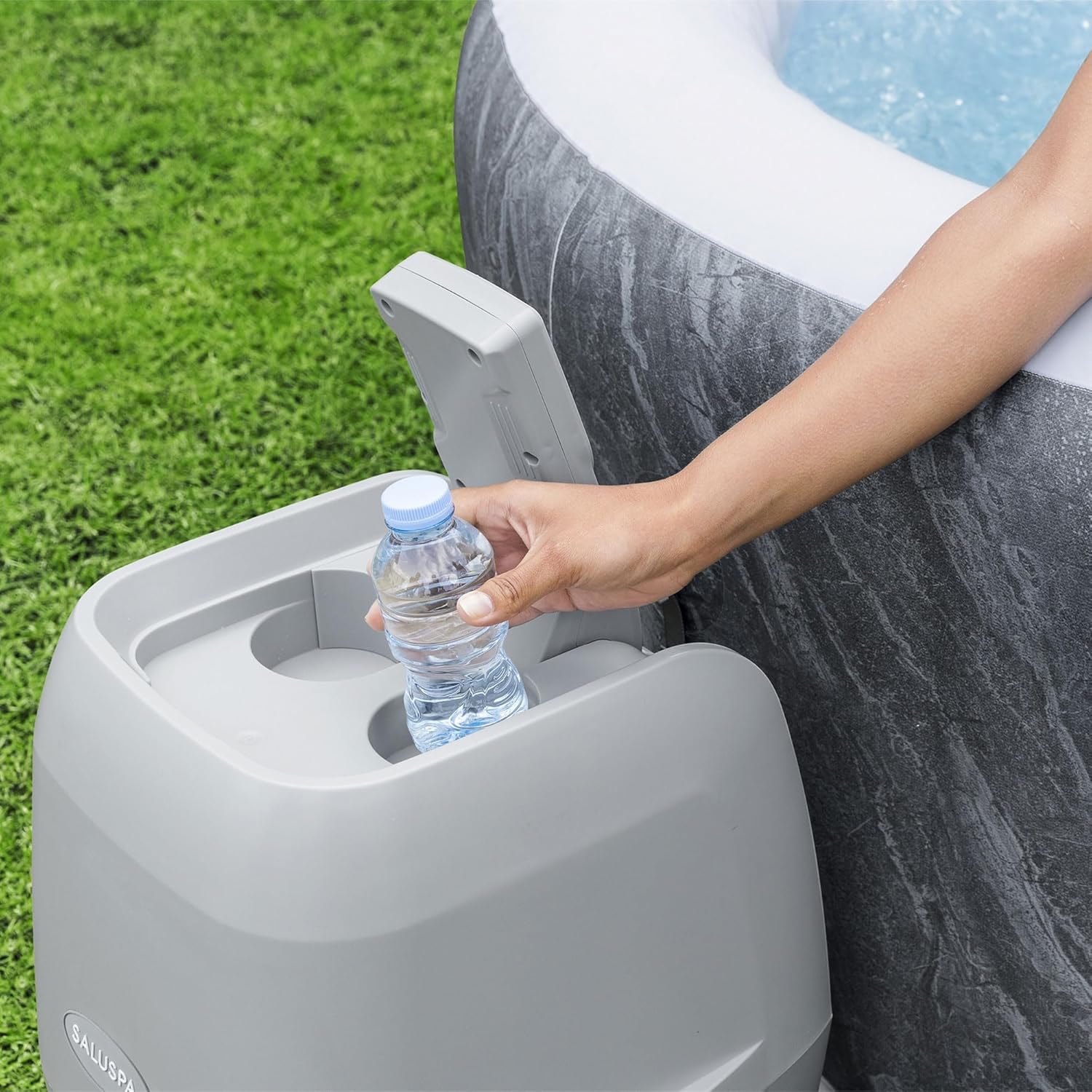 Large Round 2 to 4 Person Inflatable Hot Tub Portable Outdoor Spa with 120 AirJets and EnergySense Cover, Grey