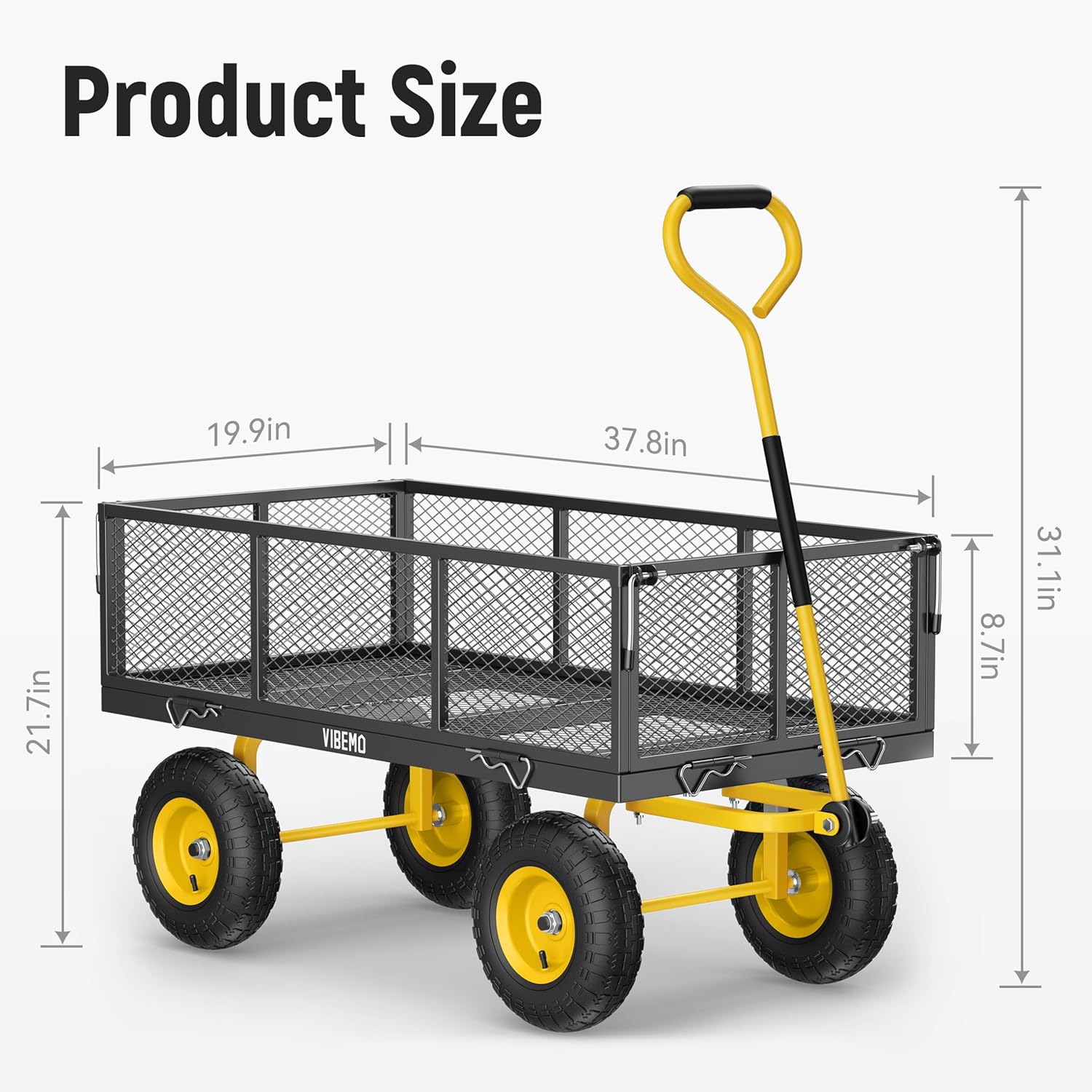 Steel Garden Cart, 2-in-1 1400 lbs Heavy Duty Utility Wagon, with Removable Mesh Sides to Convert into Flatbed, 240° U-Turn 13