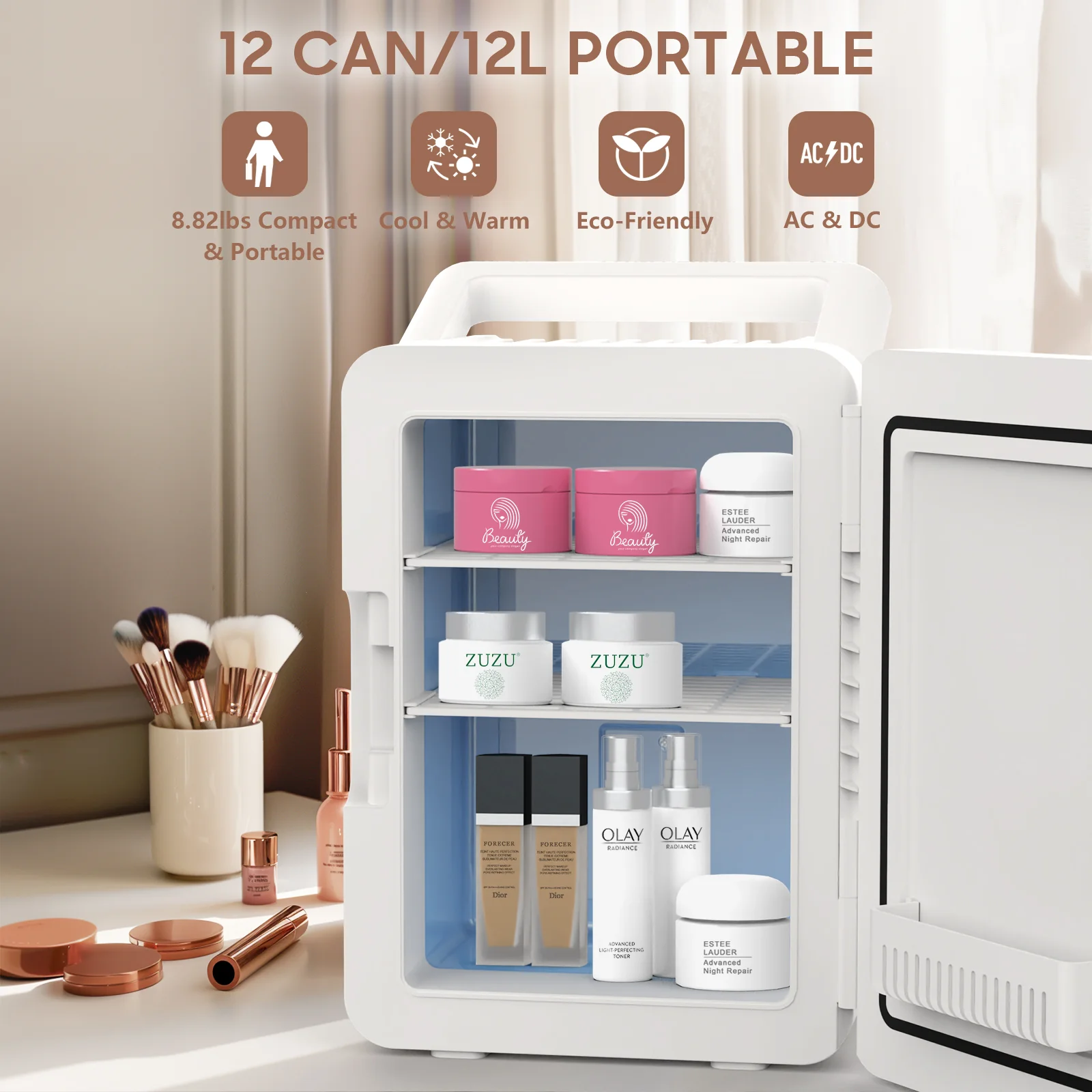 Advwin 12L Mini Fridge with LED Light Mirror