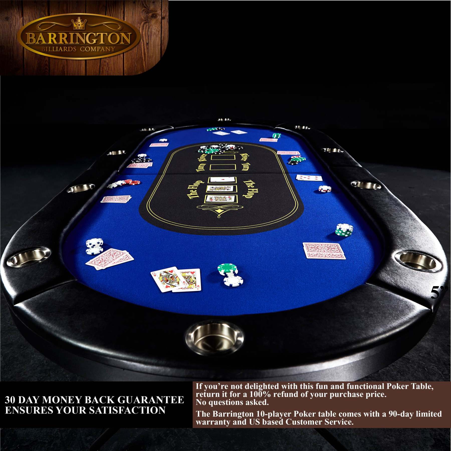 Barrington 10 Player Blue Poker Table with Metal Frame, No Assembly Needed