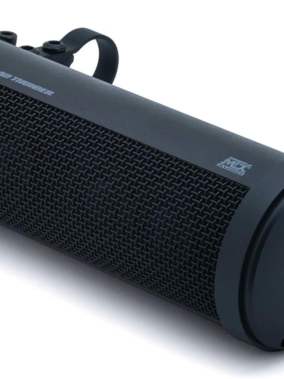 Kuryakyn Road Thunder Motorcycle Sound Bar: 300W Weather-Resistant Handlebar Speakers with Bluetooth & USB Charger, Satin Black