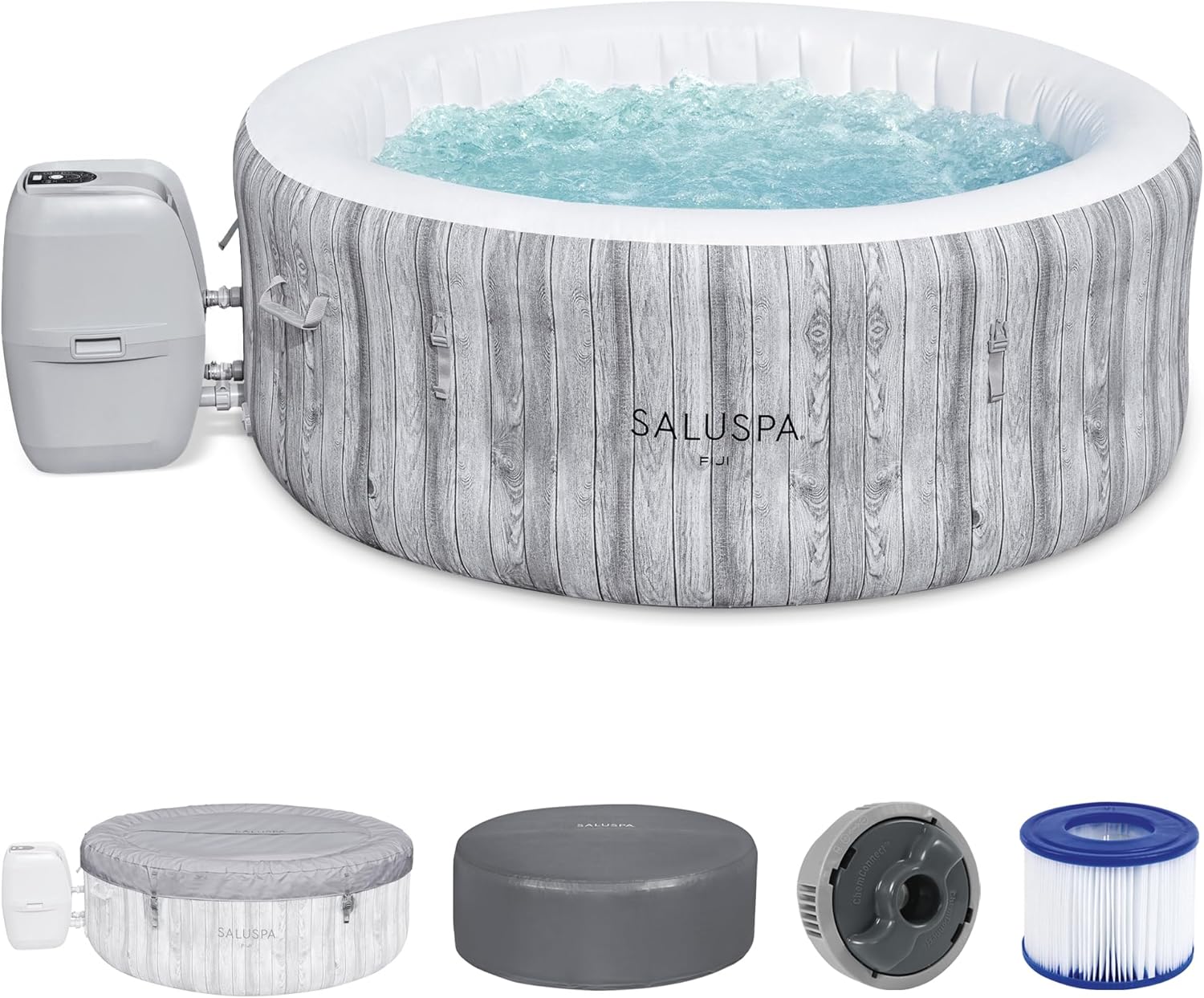 Large Round 2 to 4 Person Inflatable Hot Tub Portable Outdoor Spa with 120 AirJets and EnergySense Cover, Grey