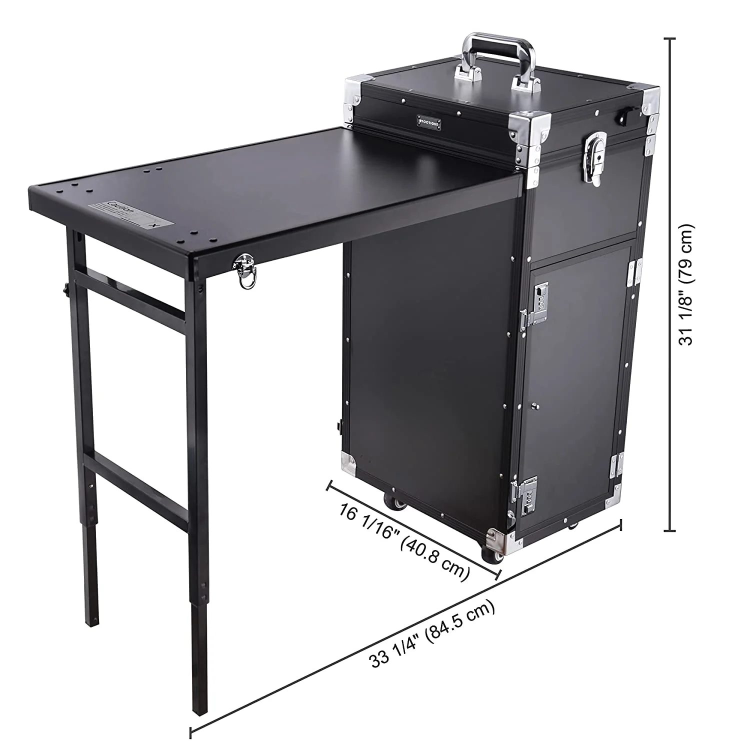 BYOOTIQUE Nail Desk Mobile Station Rolling Makeup Train Case Trolley Cosmetic Manicure Table Mirror 4 Drawers Pink