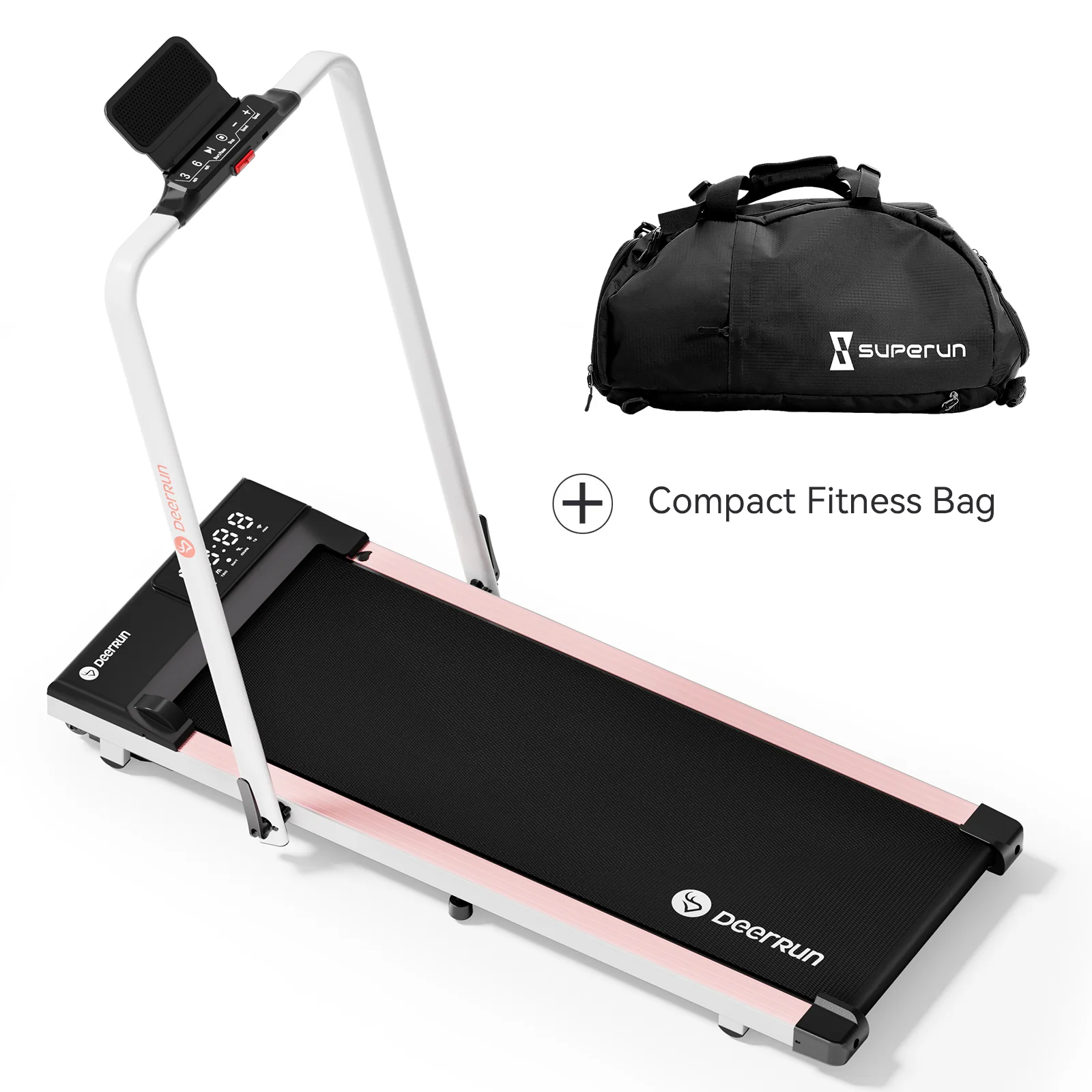 DeerRun A5 Pro Smart 2 in 1 Folding Treadmill Pink with Handrail, 300Lbs