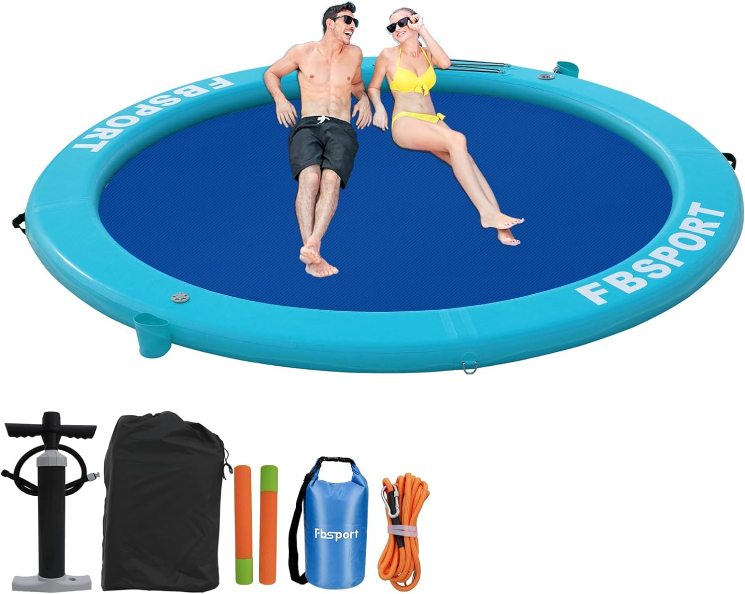 Inflatable Dock Floating Platform, 8ft Inflatable Water Hammock Floating Deck for Lake W/Cupholder, Round Floating Ring Float Ring, Pool Float Raft Lounger Island Platform Pad