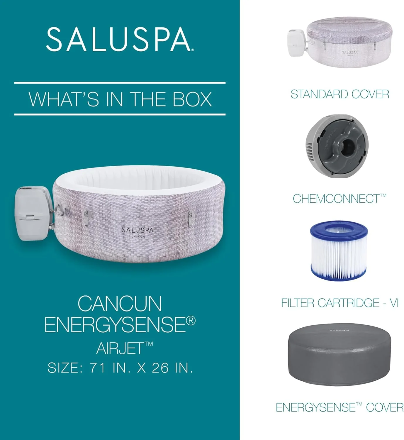 Large Round 2 to 4 Person Inflatable Hot Tub Portable Outdoor Spa with 120 AirJets and EnergySense Cover, Grey