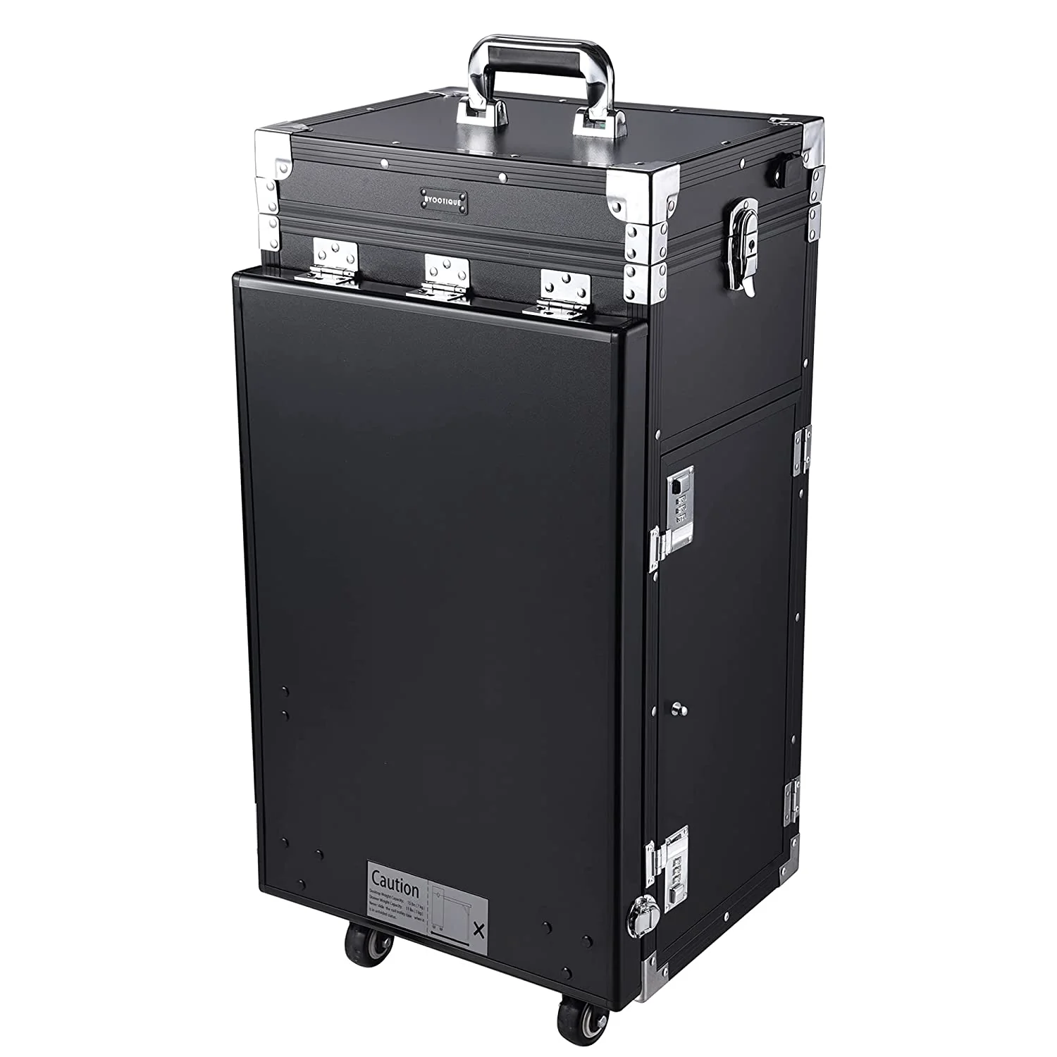 BYOOTIQUE Nail Desk Mobile Station Rolling Makeup Train Case Trolley Cosmetic Manicure Table Mirror 4 Drawers Pink