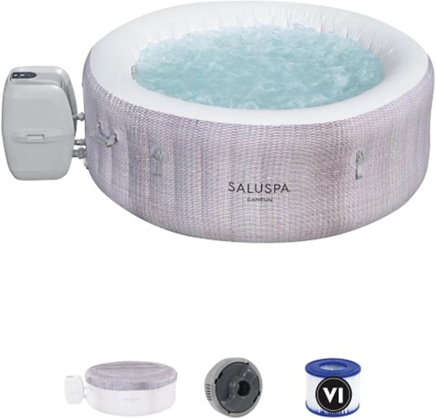 Large Round 2 to 4 Person Inflatable Hot Tub Portable Outdoor Spa with 120 AirJets and EnergySense Cover, Grey