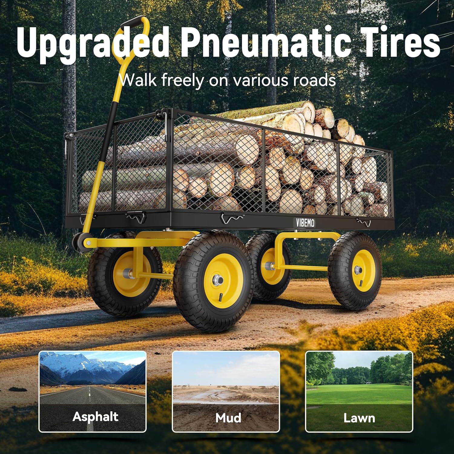 Steel Garden Cart, 2-in-1 1400 lbs Heavy Duty Utility Wagon, with Removable Mesh Sides to Convert into Flatbed, 240° U-Turn 13