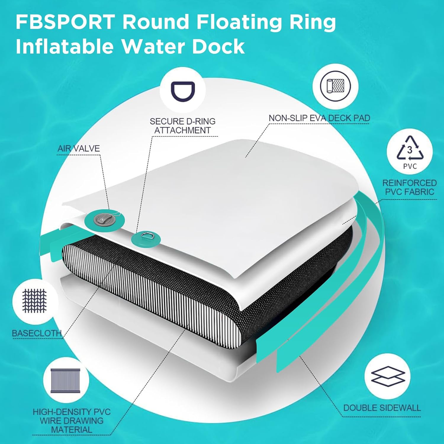 Inflatable Dock Floating Platform, 8ft Inflatable Water Hammock Floating Deck for Lake W/Cupholder, Round Floating Ring Float Ring, Pool Float Raft Lounger Island Platform Pad