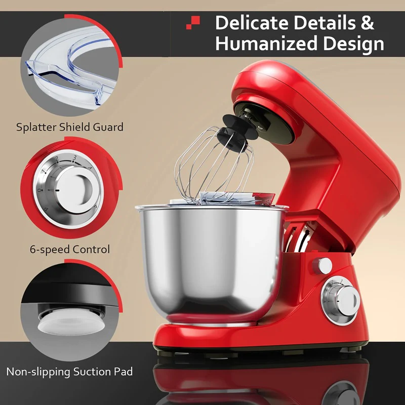 Powerful 6-Speed Stand Mixer with 5.3Qt Stainless Steel Bowl and Versatile Attachments