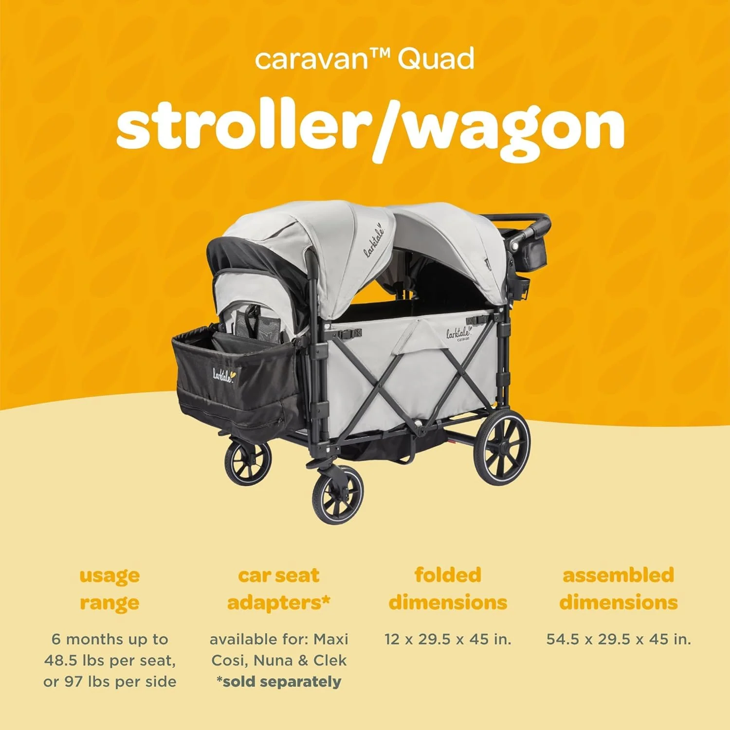 Caravan Quad 4-Seater Stroller Wagon with Reclining Seats- Avalon Grey