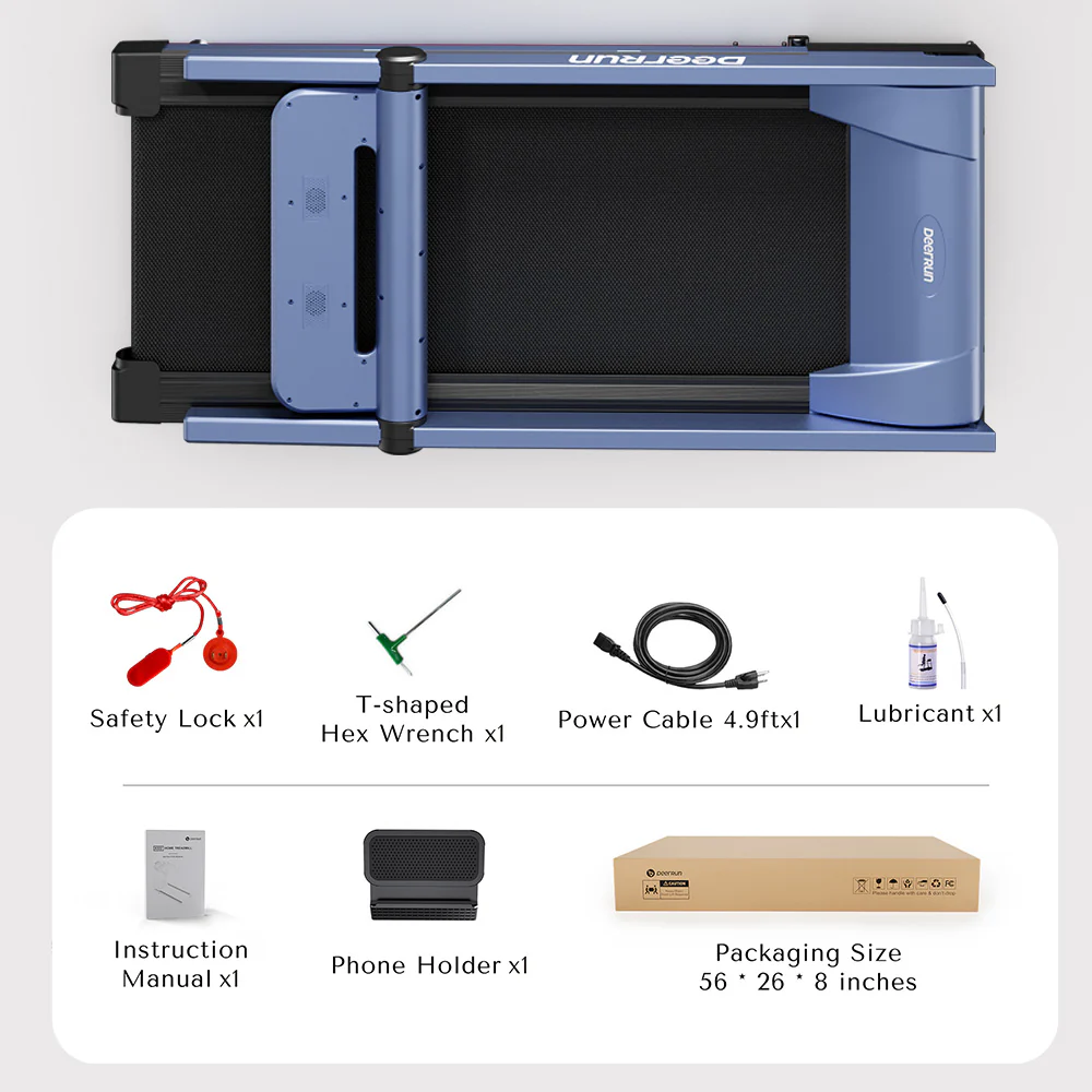 DeerRun A1 Pro Move+  6% Incline Foldable Treadmill——2025 Upgraded Chip & NFC Support | 350Lbs, 10mph Blue