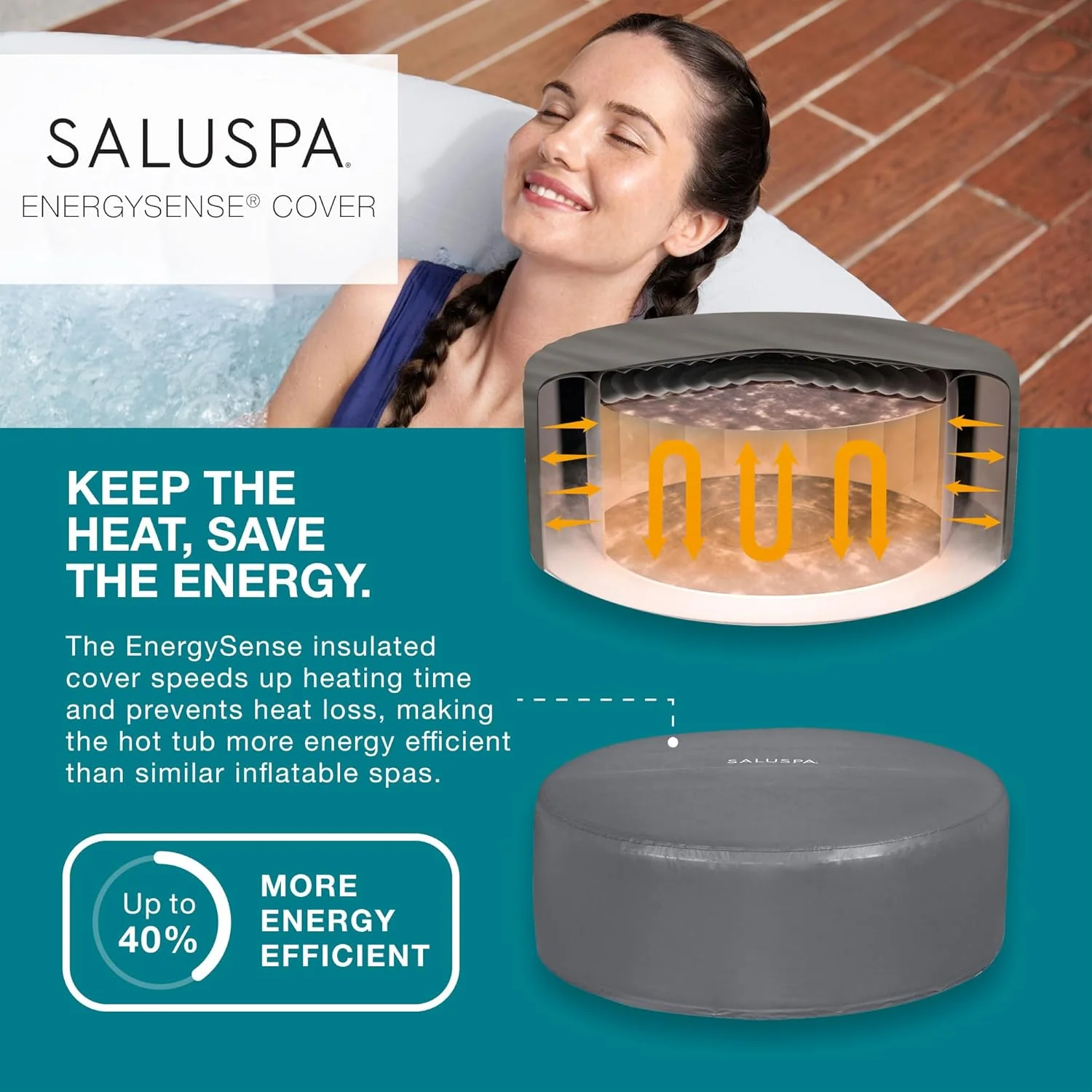 Large Round 2 to 4 Person Inflatable Hot Tub Portable Outdoor Spa with 120 AirJets and EnergySense Cover, Grey