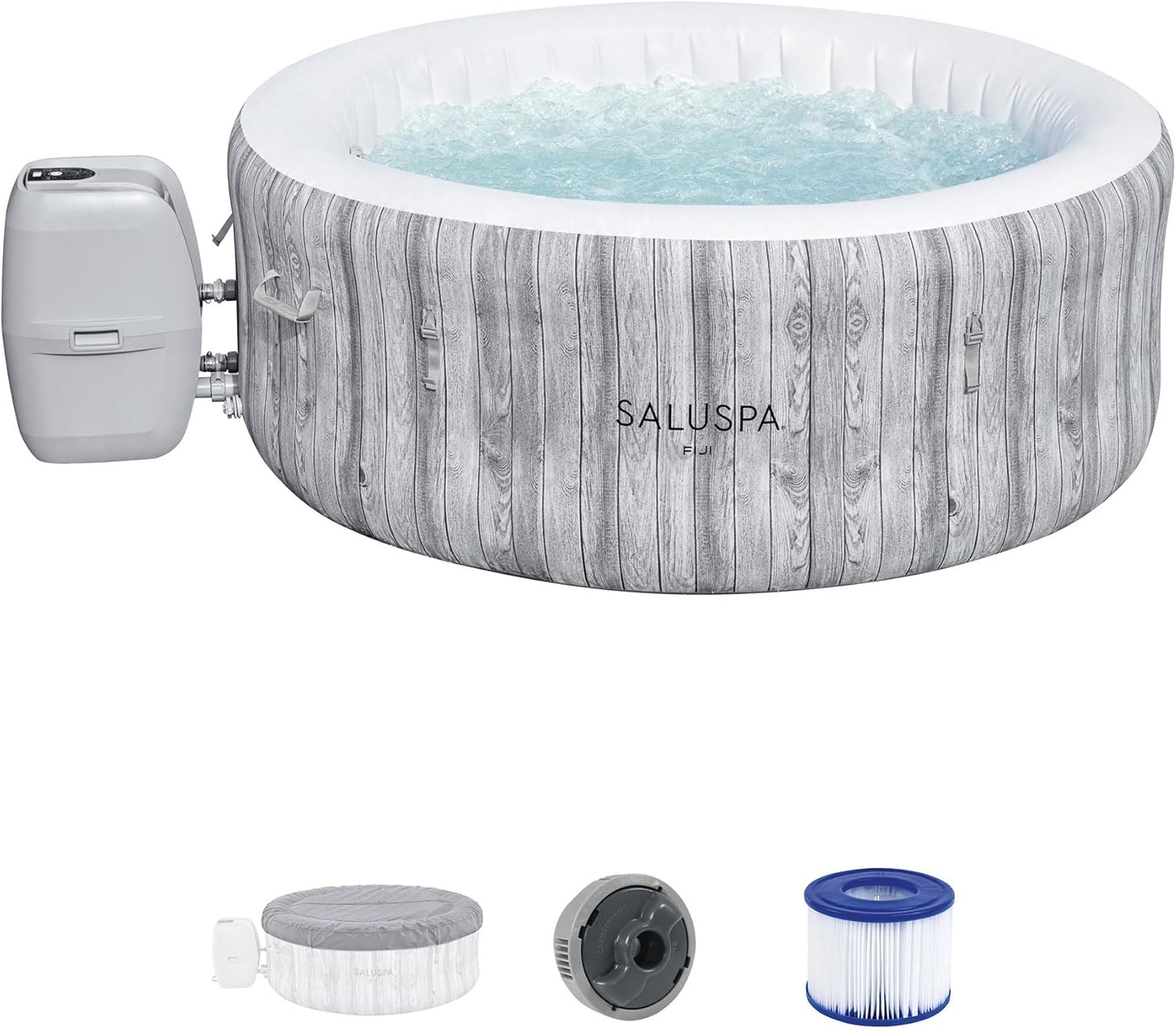 Large Round 2 to 4 Person Inflatable Hot Tub Portable Outdoor Spa with 120 AirJets and EnergySense Cover, Grey