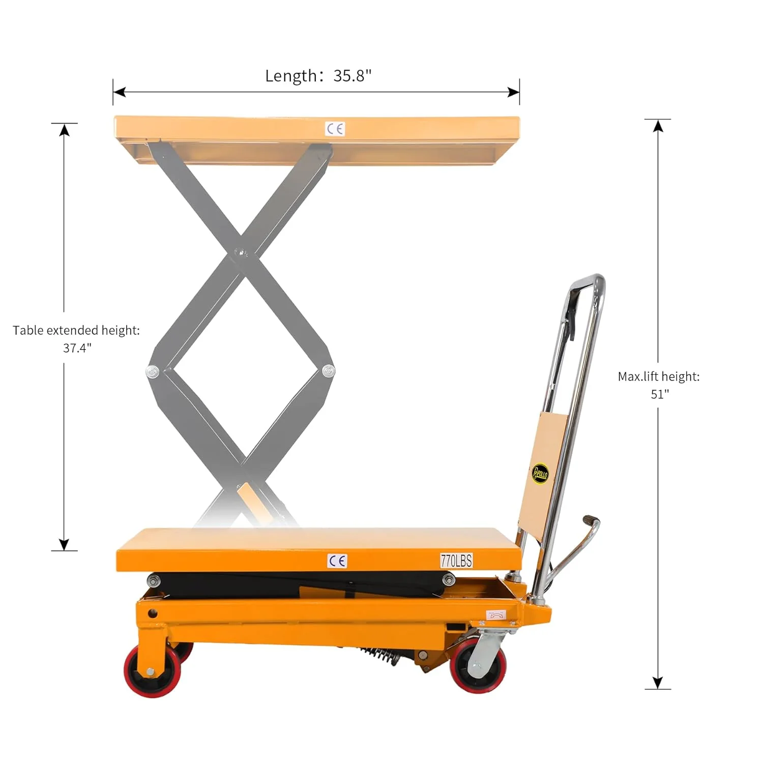 Hydraulic Lift Table Cart – 770 lbs Capacity, 51